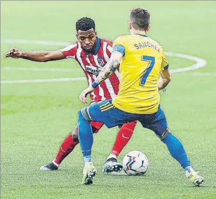  ?? FOTO: ATLÉTICO ?? El francés Thomas Lemar, en un momento del partido del pasado fin de semana ante el Cádiz, en el que fue decisivo