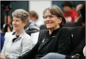  ?? ?? Former Stanford's women's basketball head coach Tara VanDerveer listens to Kate Paye during Wednesday's press conference at Stanford University.