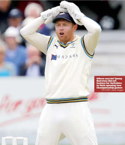  ?? PICTURE: Getty Images ?? Where was he? Jonny Bairstow did not feature for Yorkshire in their opening two Championsh­ip games