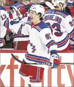  ?? GETTY ?? Vinni Lettieri scores in NHL debut, but Rangers only manage one point as they fall to Detroit in shootout on Friday night.