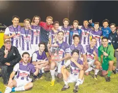  ?? Picture: JUSTIN BRIERTY ?? Comets celebrate after their Premier Men's win.