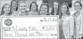  ?? Custer County Foundation ?? The Custer County Foundation presented a $3,000 grant to 4 County Kids on April 8, 2021. From left are Brenda Stupka, Heather Ellis, Jessica Coleman, Nicole Witthuhn, Dulcie Chaffin, Kelly Huffman, Jackie Chandler and Michaela Schweitzer.