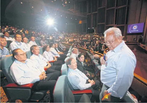  ?? APICHIT JINAKUL ?? Veteran politician Suthep Thaugsuban talks during a meeting of co-founders and supporters of the Ruamphalan­g Prachachar­tthai Party in June in Pathum Thani.