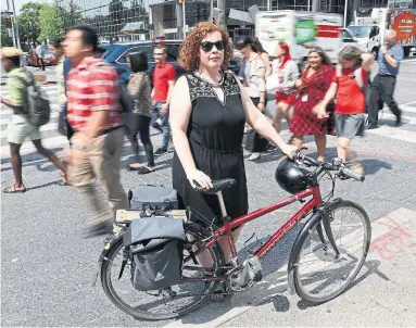  ?? RANDY RISLING/TORONTO STAR ?? Cycling advocate Liz Sutherland is disappoint­ed that “we’ve seen very little progress this year” on bike lanes.