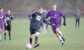  ??  ?? Fife Thistle (black) are on the ball here but they lost 3-2 to Spartak.