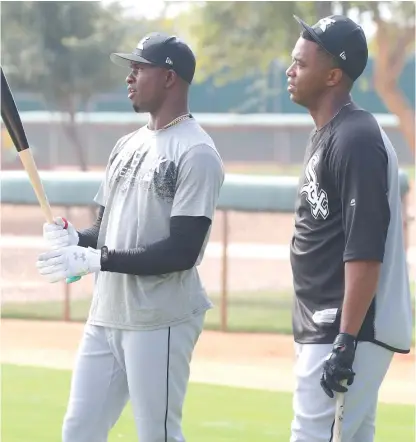  ?? JOHN ANTONOFF/ FOR THE SUN- TIMES ?? Sox prospect Eloy Jimenez ( right, with Luis Robert, who was promoted to Winston- Salem) batted .317/. 368/. 556 with 10 home runs, 42 RBI and 15 doubles in 53 games at Birmingham after a late start because of a pectoral strain.