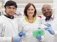  ??  ?? Researcher­s Tarka Bhatta and Michael Avumegah with Corangamit­e MP Sarah Henderson yesterday.