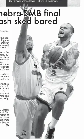  ?? PBA ?? HERO. Sol Mercado of Barangay Ginebra shoots against Aldrech Ramos of Star Hotshots during a do-or-die match of their PBA Philippine Cup best-of-seven semfinals series at the Mall of Asia Arena Tuesday evening. He topscored for Ginebra with 23 points.