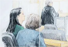  ?? JANE WOLSAK / THE CANADIAN PRESS FILES ?? Meng Wanzhou, left, the CFO of Huawei, sits beside a translator during the first day of her bail hearing.