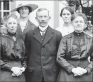  ??  ?? Four Islay women and one man worked through the night to make Stars and Stripes 67 inches long by 37 inches wide to bury the American dead under their own flag. Left to right: Catherine McGregor, Jessie McLellan, John McDougall, Mary Cunningham and Mary Armour. Photograph: National Museum of American