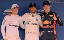  ??  ?? Da sinistra Valtteri Bottas, Lewis Hamilton e Max Verstappen EPA