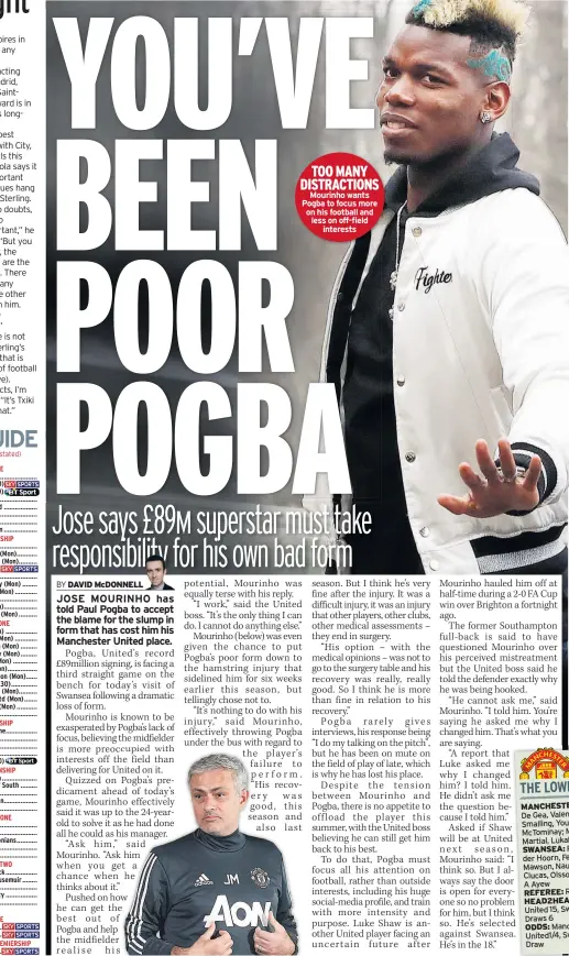  ??  ?? TOO MANY DISTRACTIO­NS Mourinho wants Pogba to focus more on his football and less on off-field interests