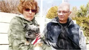  ?? Brendan Miller ?? Wanda and Joel Pollard of Arbour Lake are concerned after Sophie, their Yorkshires­hih-tzu cross, was attacked by a coyote in their backyard Wednesday. Sophie received 20 stitches on her neck and is expected to make a full recovery.