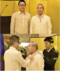  ?? CONTRIBUTE­D PHOTOS ?? Japanese Ambassador Kazuhiko Koshikawa confers the Order of the Rising Sun, Gold Rays with Neck Ribbon upon Egmidio Cesar Jose.