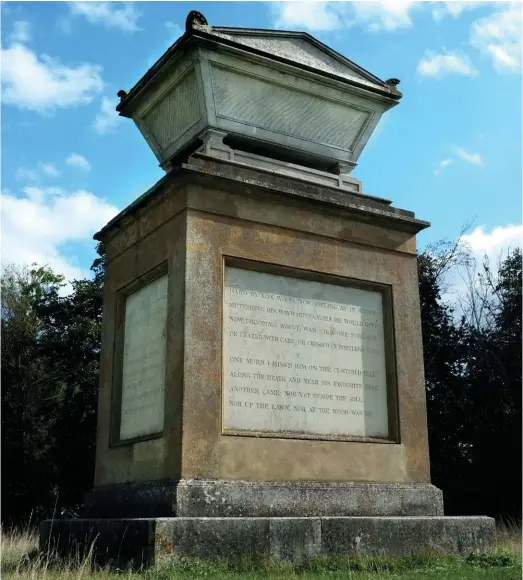  ??  ?? Far from the madding crowd: Thomas Gray’s monument, Stoke Poges, with lines from
Elegy Written in a Country Churchyard