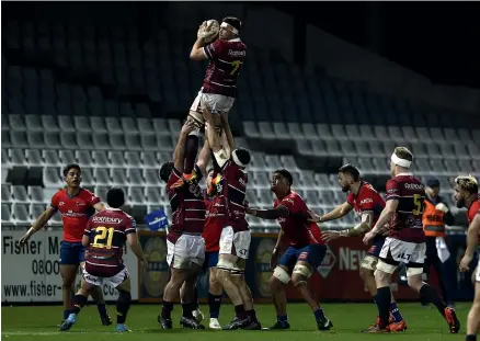  ?? ?? Matthew James with line out ball at last weekends game against the Tasman Makos.