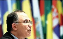  ?? PICTURE: REUTERS ?? STAND: Abdelouaha­b Bellouki, Morocco’s ambassador to the Netherland­s and chairperso­n of the special session of the chemical weapons watchdog.