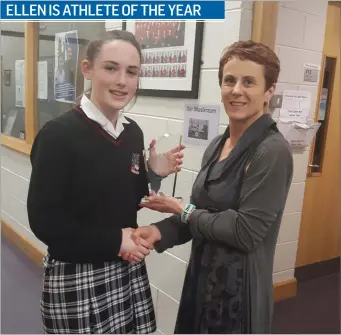  ??  ?? Ellen Kilcoyne overall female athlete of the year award winner in St Attracta’s Community School. The athlete received her award from Deputy Principal Anne Brady.