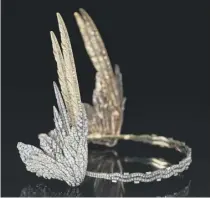  ??  ?? Clockwise from main: Mary Crewemilne­s, Duchess of Roxburghe had the tiara made by jeweller Cartier. It still has the original case, which has her initials inscribed in gilt lettering. The two ‘wings’ are mounted on springs, to give the sense of feathers moving. They can also be detached and worn as a pair of brooches