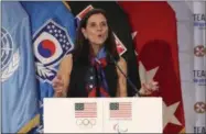  ?? LEE JIN-MAN — THE ASSOCIATED PRESS ?? U.S. Olympic Committee’s Lisa Baird speaks about the Team USA WinterFest for the upcoming 2018 Pyeongchan­g Winter Olympic Games on Tuesday. WinterFest will be held on a U.S. military base in Seoul.