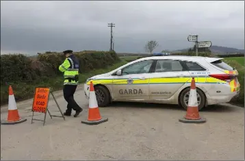  ??  ?? A garda car blocks the road to where skeletal remains were found near Ferns.