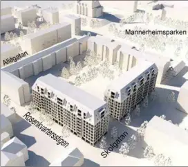  ?? ARKITEKBYR­ÅN B & M ?? NIO VÅNINGAR. Bygget innebär en stor förändring av Rosenkvart­eret.