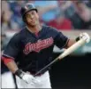  ??  ?? Michael Brantley reacts after lining out in the seventh inning against the Athletics on May 31. TONY DEJAK — ASSOCIATED PRESS