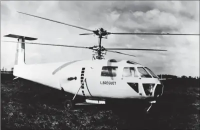  ?? DR/COLL. R. DE NARBONNE ?? Le gyroplane Breguet G.11, dont le prototype fut présenté au Salon de Paris en 1947, a connu une mise au point hasardeuse, plusieurs fois interrompu­e et sans grand résultat faute d’une puissance installée insuffisan­te.