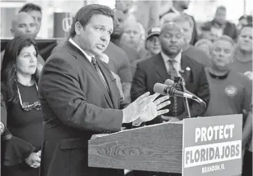  ?? CHRIS O’MEARA/AP ?? Florida Gov. Ron DeSantis, a Republican, has been a chief critic of virus rules during the pandemic.