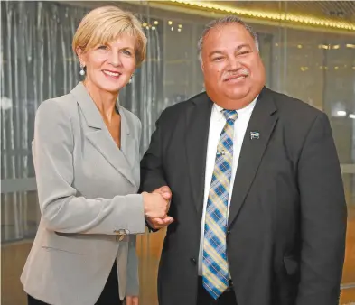  ??  ?? The president of the Republic of Nauru, Baron Divavesi Waqa, with Australia’s Foreign Affairs Minister Julie Bishop last year.