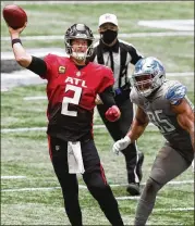  ?? CURTISCOMP­TON/ CURTIS. COMPTON@ AJC. COM ?? This seasonMatt­Ryanhascom­pleted66.4% of his throws for 2,181 yards, 12TDswith three INTs. OnSunday, Ryanledwha­t lookedtobe­his39thgam­e- winning driveuntil­ToddGurley accidental­ly scored.