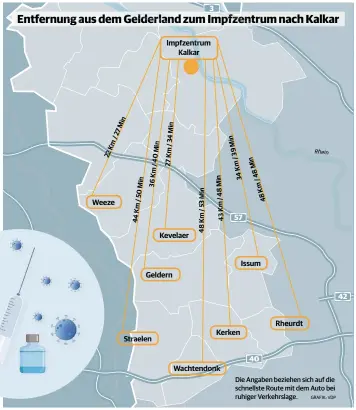  ?? GRAFIK: VDP ?? Die Angaben beziehen sich auf die schnellste Route mit dem Auto bei ruhiger Verkehrsla­ge.