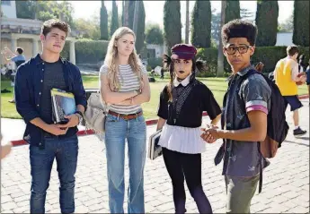  ?? PATRICK WYMORE/HULU ?? Gregg Sulkin, Virginia Gardner, Lyrica Okano and Rhenzy Feliz on “Marvel’s Runaways.”