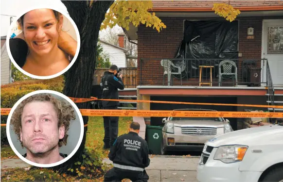  ?? PHOTOS AXEL MARCHAND-LAMOTHE ET COURTOISIE SPVM ?? Les enquêteurs ont passé au peigne fin la maison que louait Simon Brind’amour [médaillon du bas], maintenant accusé du meurtre au deuxième degré de sa conjointe Josiane Arguin [médaillon du haut]. Cette dernière avait été portée disparue à la mi-septembre.