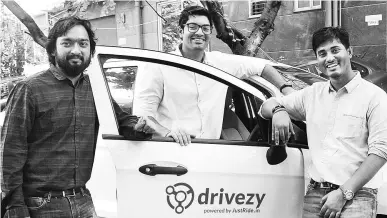  ??  ?? From left: Co-founders of Drivezy Ashwarya Pratap Singh, Vasant Verma and Hemant Kumar Sah
