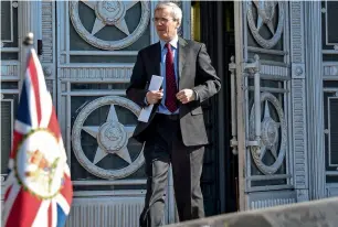  ?? AFP ?? UK ambassador to Russia Laurie Bristow leaves the Russian Foreign Ministry headquarte­rs. —