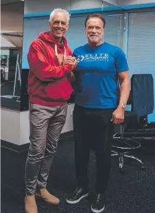  ?? Picture: Facebook. ?? Former Toowoomba local Tim Gabbett was shocked when Arnold Schwarzene­gger turned up to one of his Train Smarter and Harder LA sessions recently.