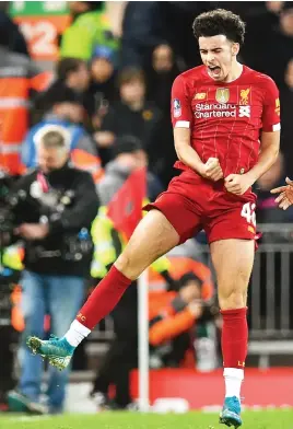  ?? Picture: AFP ?? DREAM. Liverpool’s Curtis Jones celebrates after scoring the only goal in their FA Cup third round match against Everton at Anfield on Sunday.