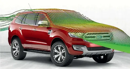  ?? SUPPLIED ?? Little wings on the underside of the Ford Everest have improved aerodynami­cs by 5 per cent.