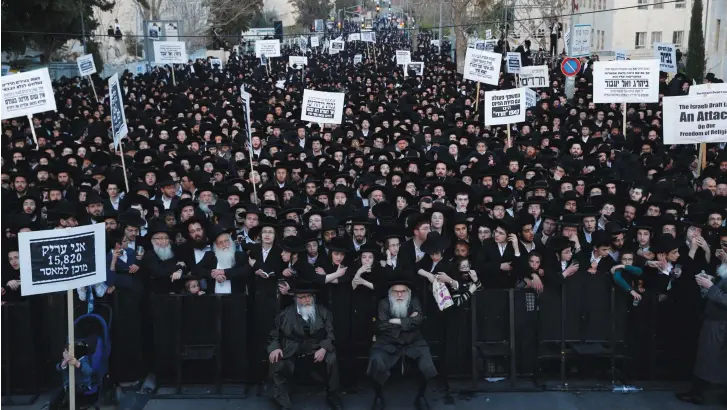  ?? (Reuters) ?? ULTRA-ORTHODOX JEWS take part in a demonstrat­ion against members of their community serving in the army, in Jerusalem in March.