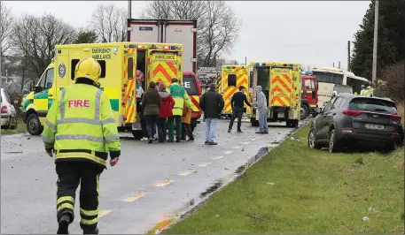  ??  ?? The scene of the accident on the Enniscorth­y side of Bunclody last Thursday.