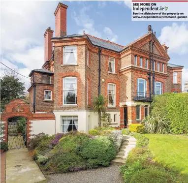  ??  ?? Clockwise from left: The drawing room with white marble chimney; the front porch with stained-glass detailing; the kitchen and breakfast room; carved timber winding staircase rises through the three floors; the exterior of Gortinore; first-floor return...