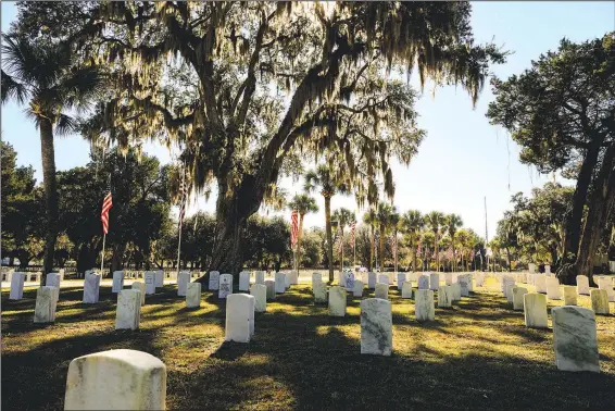  ?? (AP/The Island Packet/Drew Martin) ?? American flags line the main road into Beaufort National Cemetery on Nov. 9 in preparatio­n for Veterans Day in Beaufort, S.C.