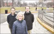  ?? Arnold Gold / Hearst Connecticu­t Media ?? From left, Bill Carone, Janet Bond Arterton, and Giovanni Zinn at the fountain in the center of the New Haven Green.