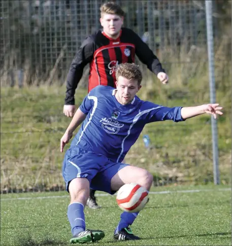  ??  ?? Conor Brennan of St John’s in action during their encounter with Benbulben FC in Cleveragh. Pic: Carl Brennan.