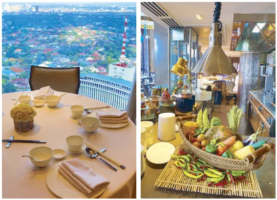  ??  ?? Authentic Cantonese cuisne with a view at Lung Hin (above). Part of the buffet spread at Cucina (right).