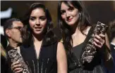  ??  ?? French-Algerian actress Lyna Khoudri (left) and French actress Anais Demoustier pose with their trophies after they respective­ly won Best Female Newcomer award for “Papicha” and Best Actress award for “Alice et le Maire (Alice and the Mayor)”.