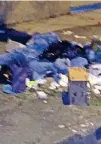  ??  ?? Basura hospitalar­ia en una acera de la calle Noguchi. ►