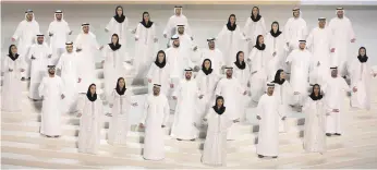  ?? Ryan Carter and Hamad Al Mansoori for the Crown Prince Court – Abu Dhabi ?? Above, Emirati singers perform at the inaugurati­on of the Founder’s Memorial last night. Below, present were: Sheikh Mohammed bin Rashid and Sheikh Mohammed bin Zayed; Sheikh Saud bin Saqr Al Qasimi, Ruler of Ras Al Khaimah; Sheikh Hamad bin Mohammed...