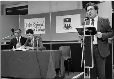  ?? Photo by John Cleary. ?? John Hume at Tralee Regional Technical College in the mid 1980’s where he and Labour Leader Dick Spring spoketo students. Also pictured is Sean McBride Principal at TRTC.